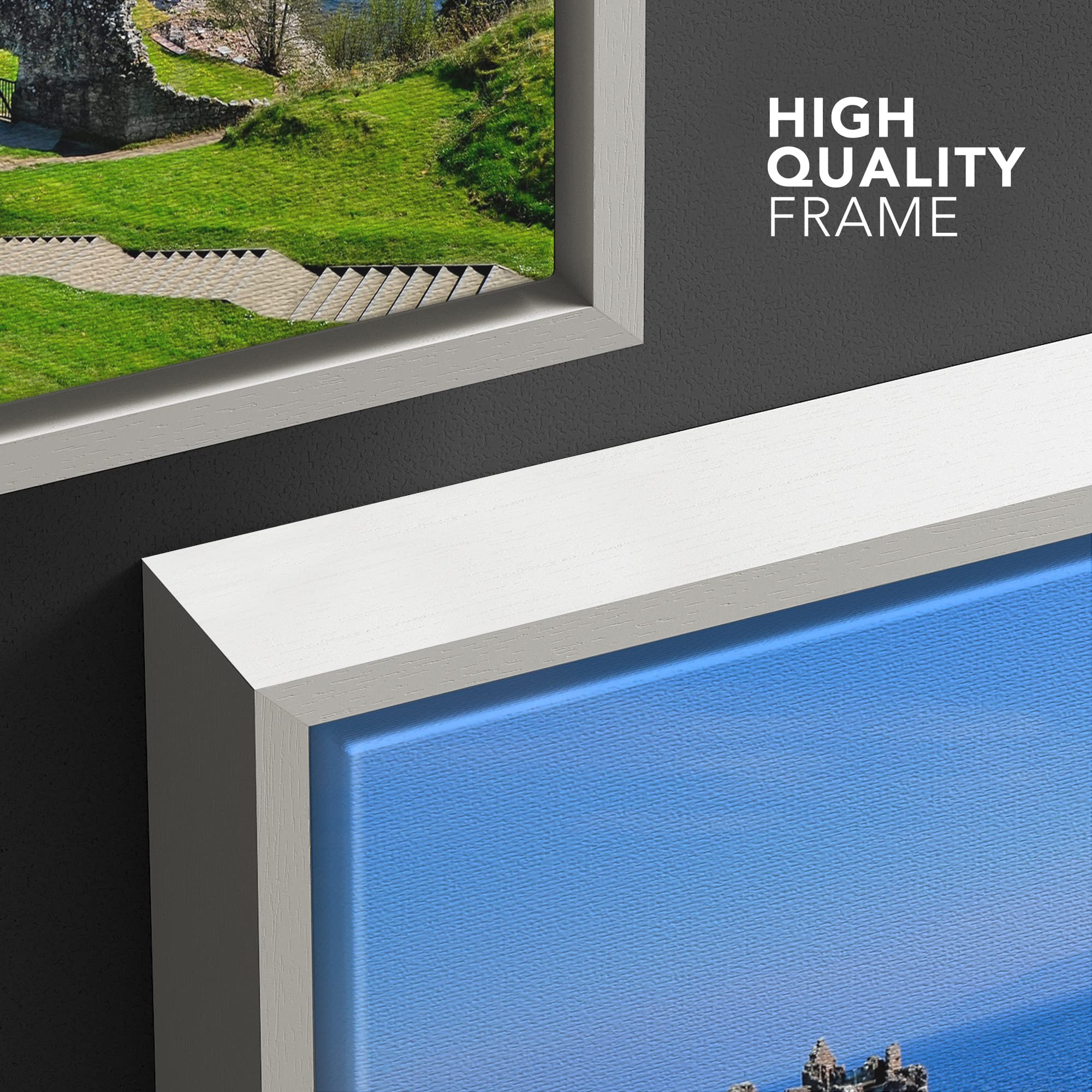 Beautiful Scenery Landscape of Ruins of Urquhart Castle Along Loch Ness Scotland - Framed Canvas Art Wall Art - 24''x36'' White